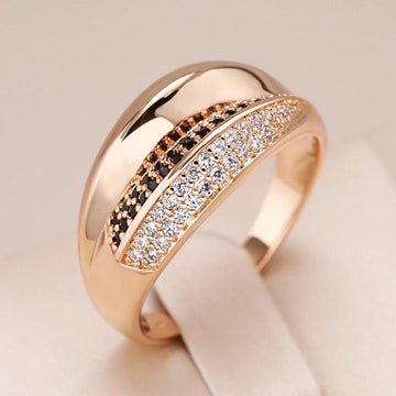 Luxury Geometric Cross 14K Filled Rose Gold AAA Black White Zircon Diamond Rings for Women - Fine Daily Jewellery